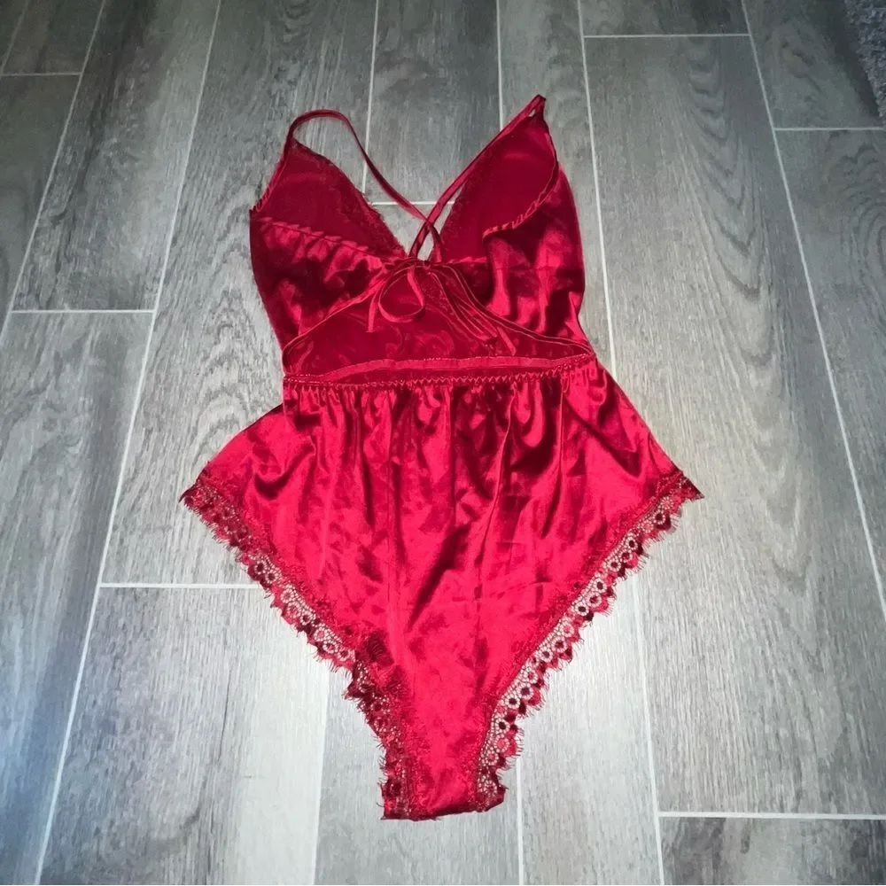 Avid Love Red Satin Teddy Bodysuit